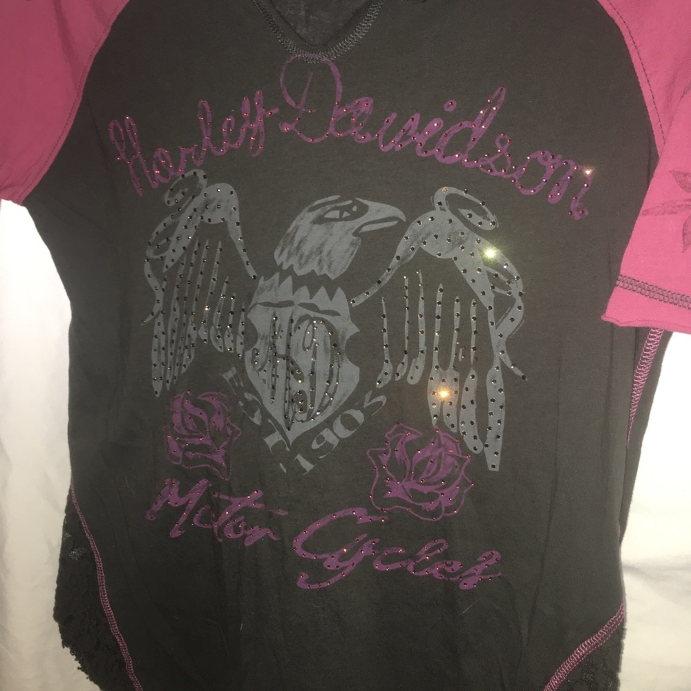 Harley Davidson Baseball V-Neck Short Sleeve Tee